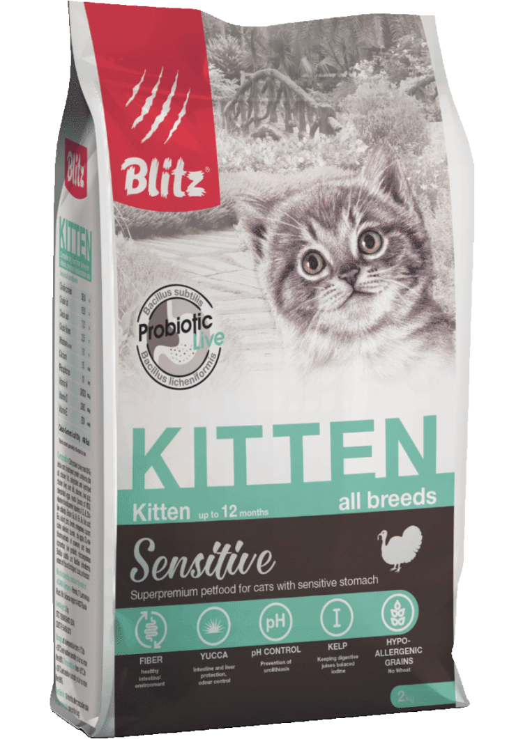 Blitz Sensitive с индейкой сухой корм для котят, беременных и кормящих кошек 400 г