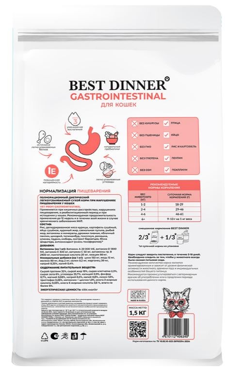 Best Dinner Vet Profi Gastrointestinal Сухой корм для кошек при нарушениях пищеварения
