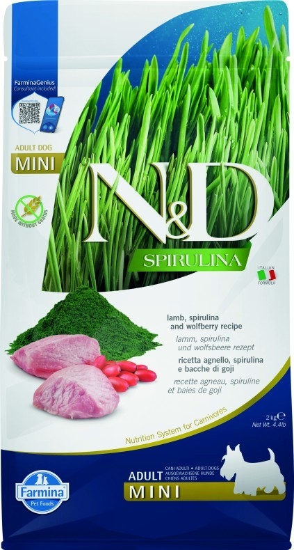 Farmina N&amp;D (Фармина НД) Spirulina Mini Сухой беззерновой корм для взрослых собак мелких пород с ягненком, ягодами годжи и спирулиной 2 кг