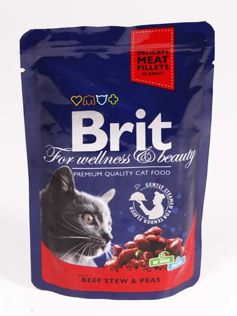 Brit Premium (Брит Премиум) Пауч для взрослых кошек с говядиной и горохом в соусе 85 г 5 шт