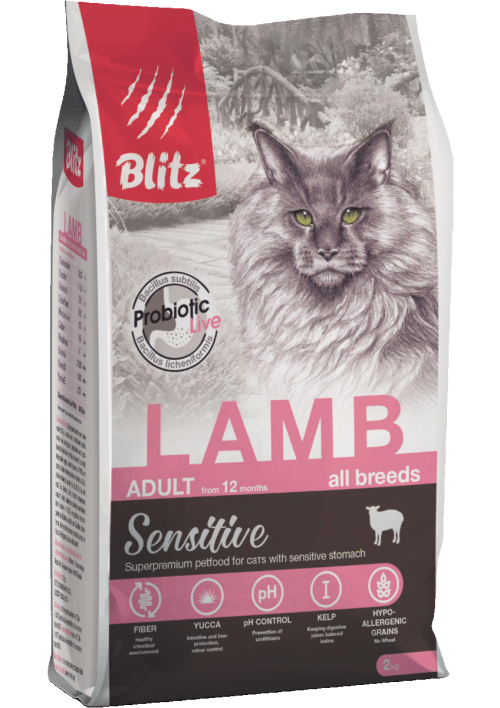 Blitz Sensitive Adult Cat Сухой корм для кошек с чувствительным пищеварением с ягненком 400 г