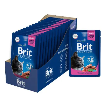 Brit Premium (Брит Премиум) Пауч для взрослых кошек с цыпленком и индейкой в соусе 85 г 5 шт