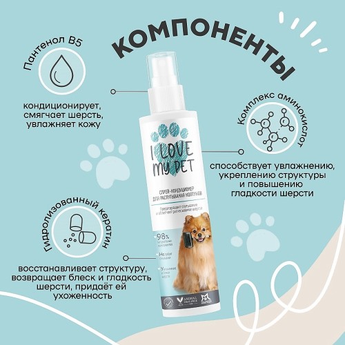 Спрей-кондиционер для распутывания колтунов у собак и кошек, 250 мл I LOVE MY PET