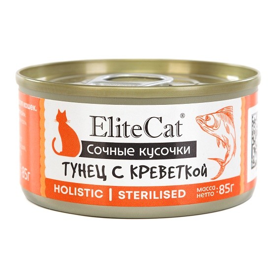 EliteCat консервы для кошек "Тунец с креветкой" в ароматном бульоне, 85 г
