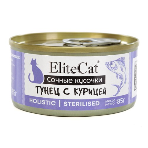 EliteCat консервы для кошек "Тунец с курицей" в ароматном бульоне, 85 г