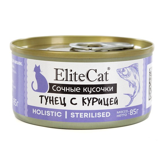 EliteCat консервы для кошек "Тунец с курицей" в ароматном бульоне, 85 г