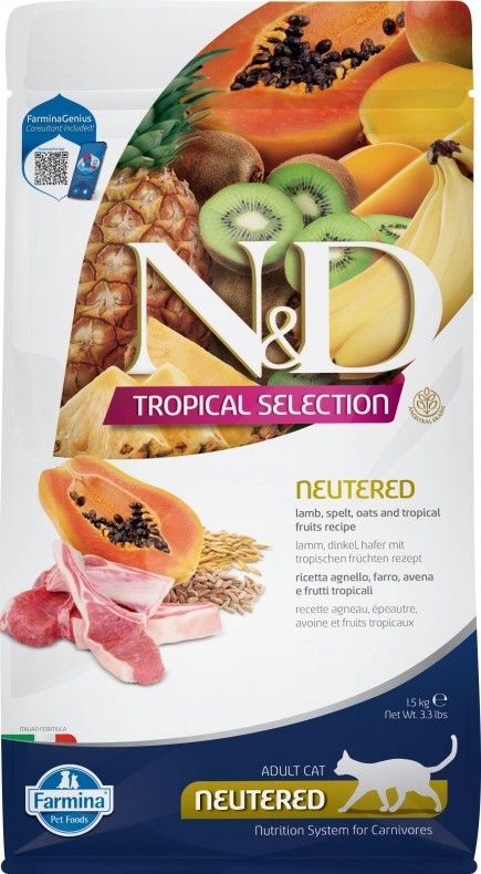 Farmina N&amp;D (Фармина НД) Tropical Selection Сухой низкозерновой корм для стерилизованных кошек и кастрированных котов с ягненком, спельтой и тропическими фруктами 1,5 кг
