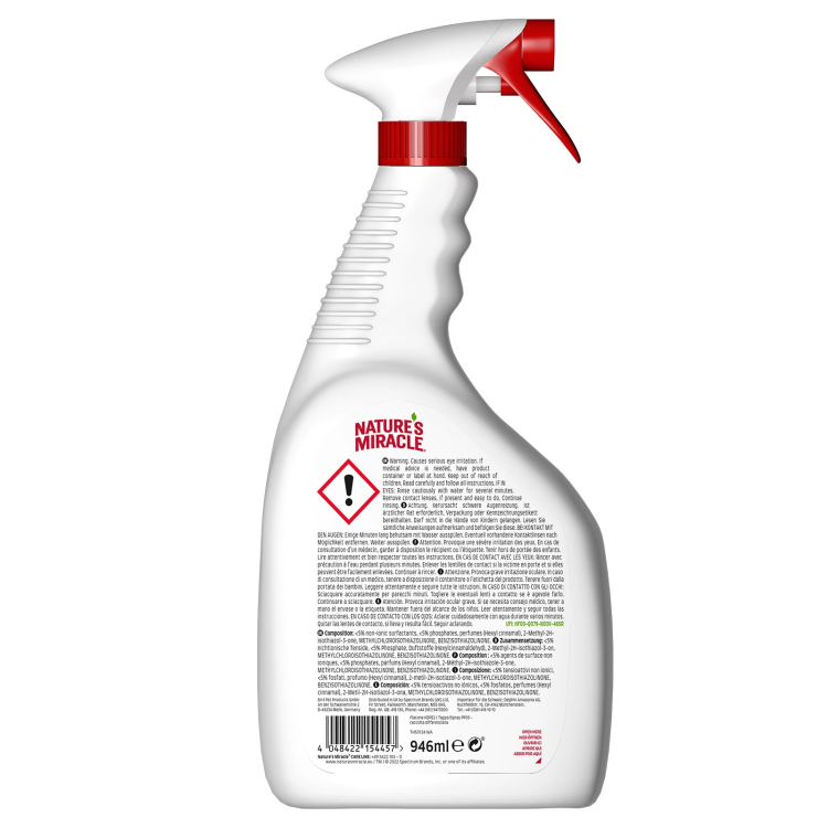Nature's Miracle Cat Stain & Odor Remover Уничтожитель пятен и запахов от кошек, универсальный с ароматом дыни, спрей 946 мл