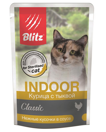 Blitz (Блиц) Classic Sterilised Пауч для стерилизованных кошек и кастрированных котов с курицей и тыквой в соусе 85 г 5 шт