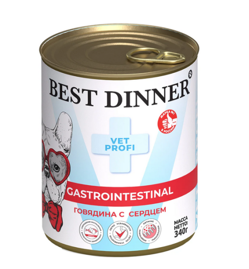 Best Dinner Exclusive Vet Profi Gastrointestinal Консервы для собак для профилактики заболеваний ЖКТ, с говядиной и сердцем, 340 г