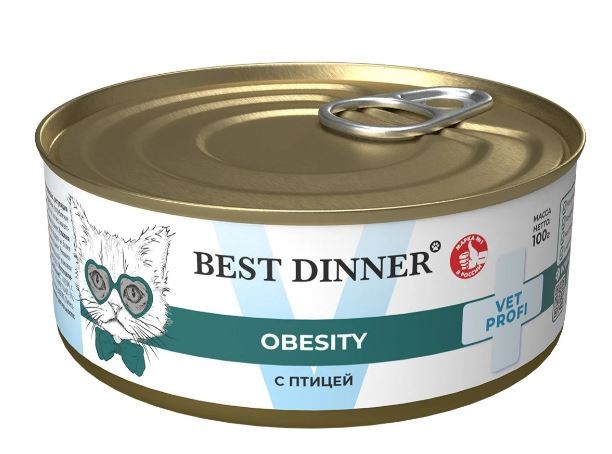 Best Dinner Vet Profi Obesity Влажный корм для снижения и контроля избыточной массы тела у взрослых кошек, с птицей, 100 г