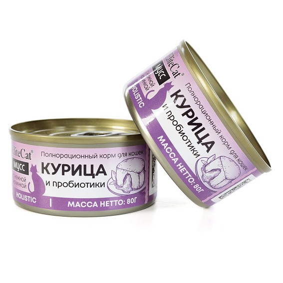EliteCat консервы для кошек Мусс «Курица и пробиотики», полнорационный, 80 г