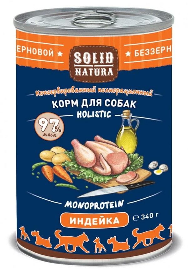 Solid Natura Holistic (Солид Натура Холистик) Консервы для взрослых собак с индейкой 340 г