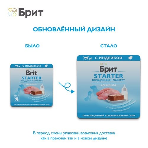 Brit Premium (Брит Премиум) Starter Воздушный паштет, Индейка, для щенков мелких пород, 100 г