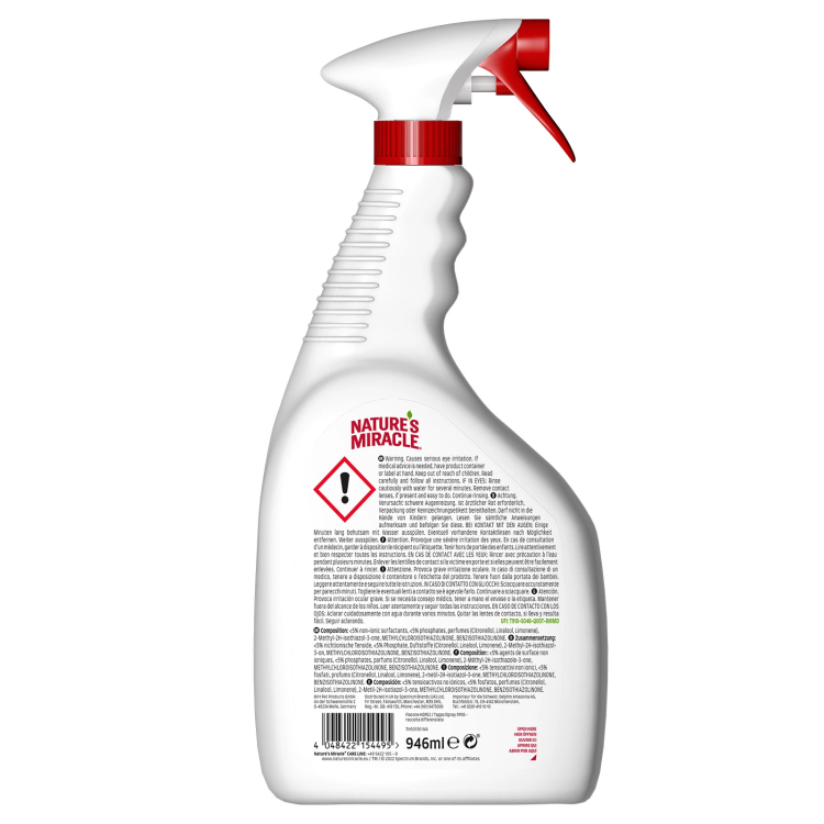 Nature's Miracle Urine remover Уничтожитель пятен и запахов от мочи кошек, спрей 946 мл