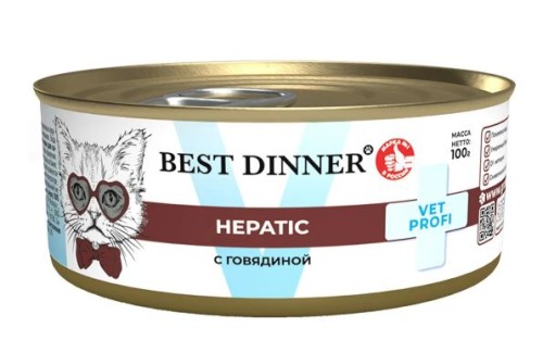  Best Dinner Vet Profi Hepatic Влажный корм для кошек при заболеваниях печени, с говядиной, 100 г