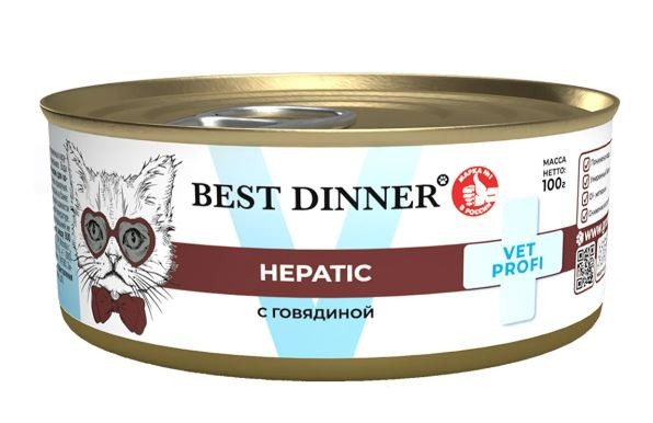  Best Dinner Vet Profi Hepatic Влажный корм для кошек при заболеваниях печени, с говядиной, 100 г
