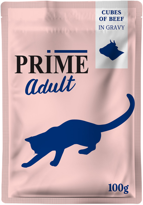 Prime Adult пауч для взрослых кошек с говядиной в соусе, 100 г * 5 шт