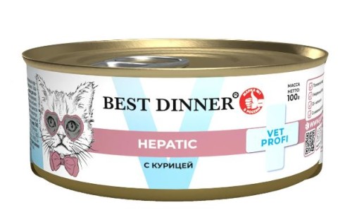 Best Dinner Vet Profi Hepatic Влажный корм для кошек при заболеваниях печени, с курицей, 100 г
