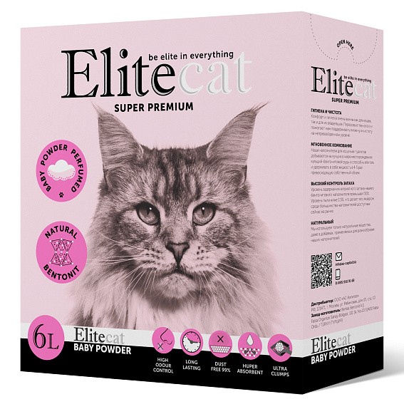 EliteCat "Baby Powder" Наполнитель комкующийся с ароматом детской пудры, 6 л/5,1 кг