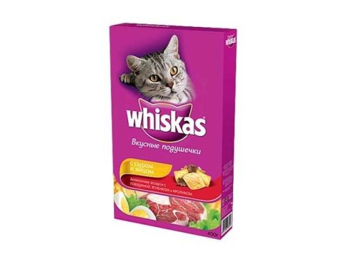 Whiskas (Вискас) - Сухой корм для кошек Вкусные подушечки с Говядиной, Ягненком, Кроликом (Сыр, Яйцо) 2,4 кг