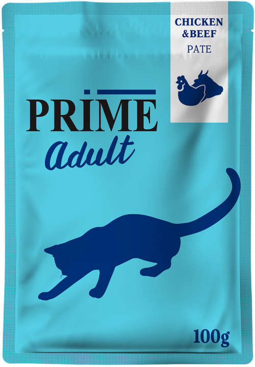 Prime Adult пауч для взрослых кошек с курицей и говядиной в паштете, 100 г * 5 шт 