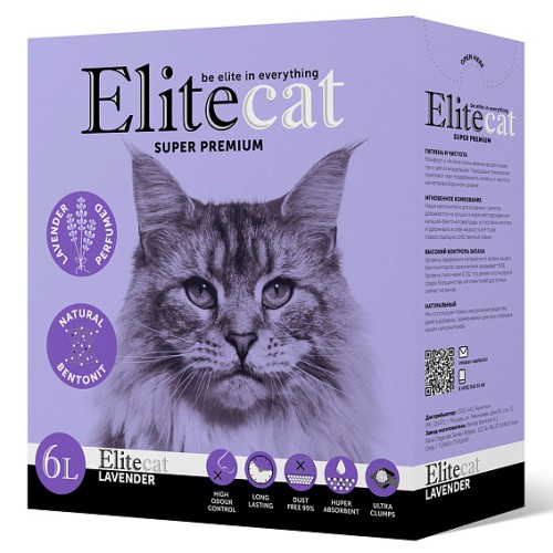 EliteCat "Lavender" Наполнитель комкующийся с ароматом лаванды, 6 л/5,1 кг