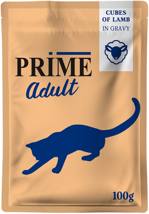 Prime Adult пауч для взрослых кошек с ягненком в соусе, 100 г  х 5 шт  