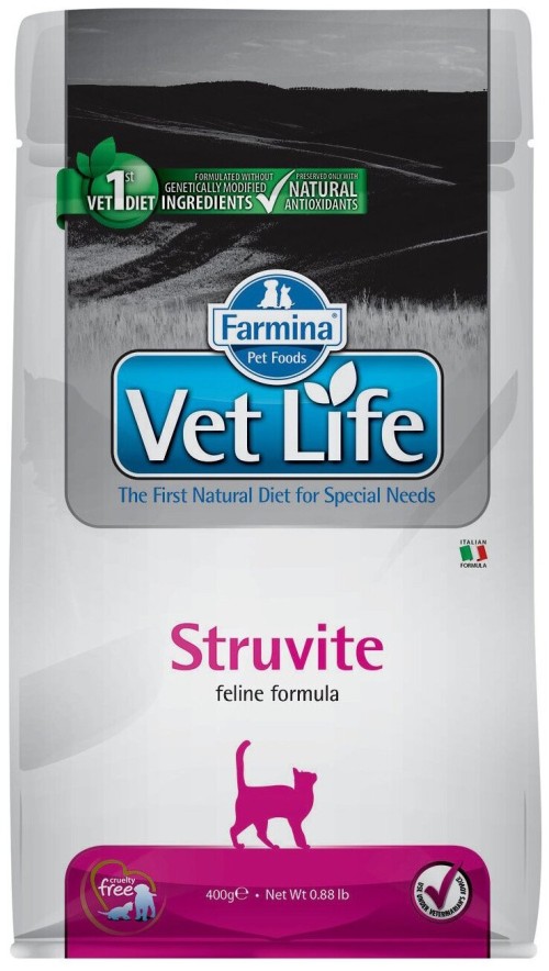 Farmina Vet Life Struvite Сухой лечебный корм для кошек при мочекаменной болезни МКБ для растворения струвитных камней, 400 г