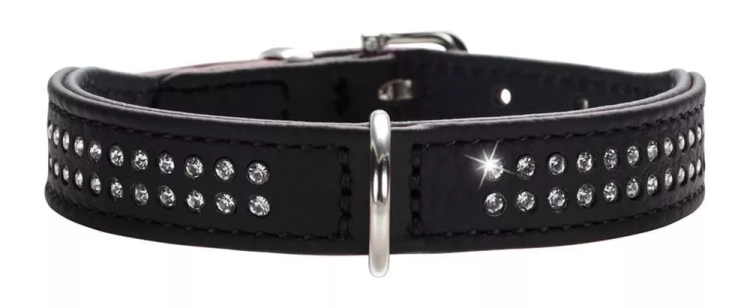 Hunter Ошейник д/собак Diamond Elk Petit 30 (23-27 см) кожа, 2 ряда страз черный