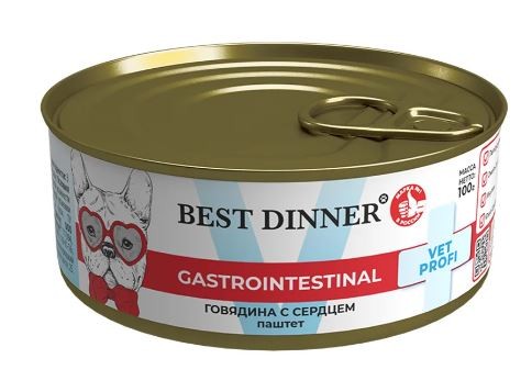 Best Dinner GastroIntestinal Exclusive Vet Profi Влажный корм для собак при заболеваниях пищеварительной системы, Говядина с сердцем, 100 г