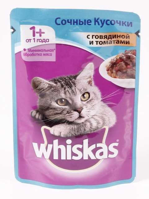 Whiskas (Вискас) - Влажный корм Сочные кусочки с Говядиной и Томатами