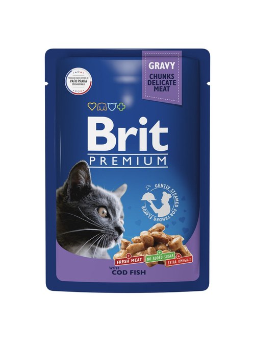 Brit Premium (Брит Премиум) Пауч для взрослых кошек с треской в соусе, 85 г