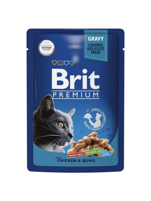 Brit Premium (Брит Премиум) Пауч для взрослых кошек с цыпленком и перепелкой в соусе, 85 г
