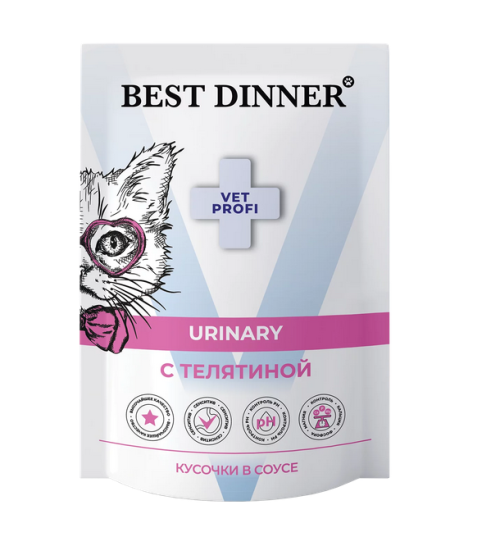 Best Dinner Exclusive Vet Profi Urinary Пауч для кошек для профилактики мочекаменной болезни МКБ с телятиной в соусе 85 г 5 шт