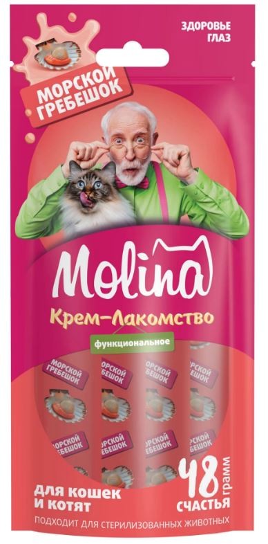 Molina функциональное крем-лакомство с морским гребешком для кошек для здоровья глаз, 48 г