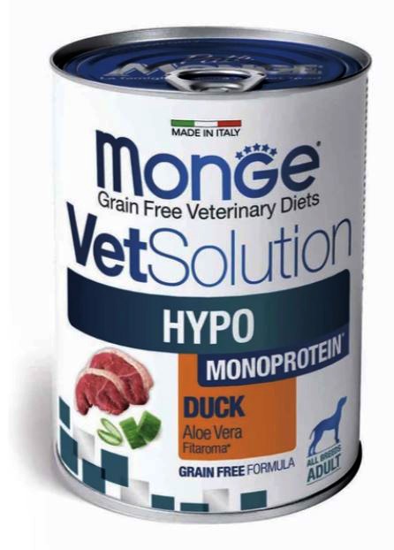 Monge VetSolution Dog Hypo Monoprotein DUCK Влажный диетический корм с уткой для собак для снижения реакции пищевой непереносимости, 400 г