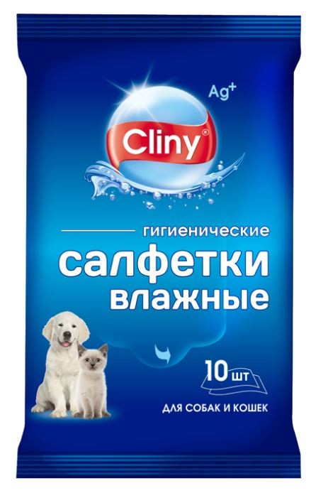 Влажные гигиенические салфетки для кошек и собак, 10 шт. Cliny (Клини)
