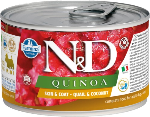 Farmina N&amp;D (Фармина НД) Quinoa Mini Консервы беззерновые для собак мелких пород с перепелом, киноа и кокосом 140 г