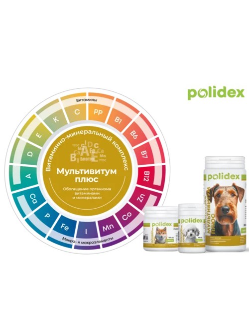 Polidex Multivitum plus (Полидекс Мультивитум плюс) Витамины для собак 300 табл