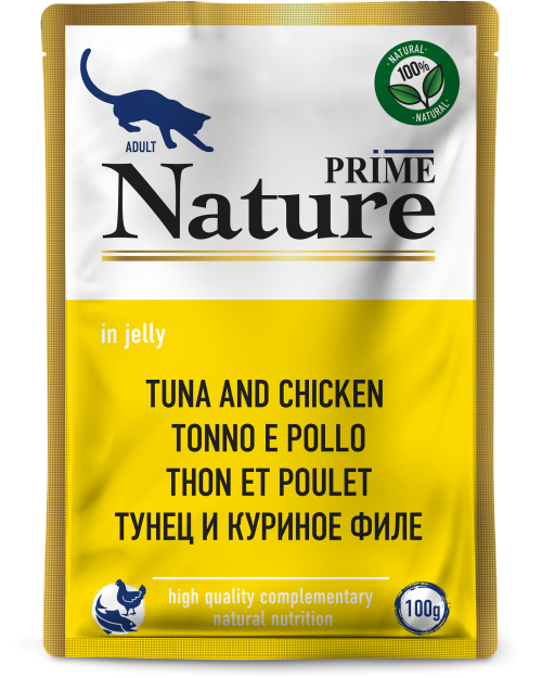 Prime (Прайм) Nature Влажный корм Пауч для взрослых кошек с тунцом и куриным филе в желе 100 г