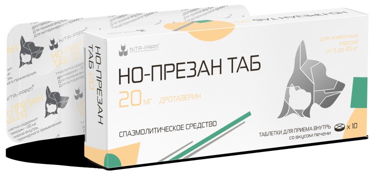 Но-презан для кошек и собак спазмолитик, 20 мг х 10 таб., Nita-Farm