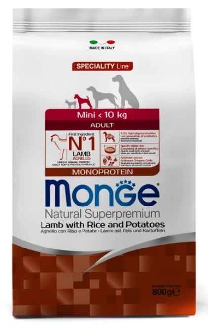 Monge Dog Speciality Line Monoprotein Mini Сухой корм для взрослых собак мелких пород, из ягненка с рисом и картофелем 800 г