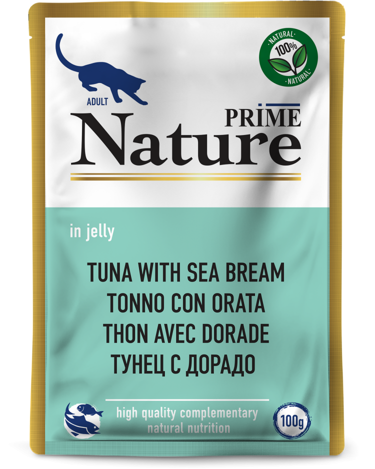 Prime (Прайм) Nature Влажный корм для взрослых кошек с тунцом и дорадо в желе 100 г 5 шт