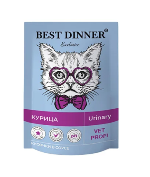 Best Dinner Exclusive Vet Profi Urinary Пауч для кошек для профилактики мочекаменной болезни МКБ с курицей в соусе 85 г 5 шт