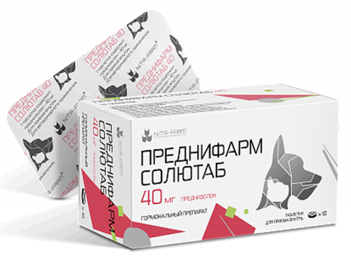 Преднифарм Солютаб (Преднизолон) гормональный препарат для животных, 40 мг х 10 табл. Nita-farm