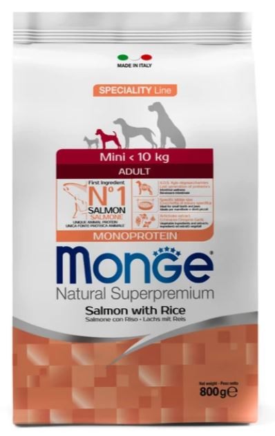 Monge Dog Speciality Line Monoprotein Mini Сухой корм для взрослых собак мелких пород, из лосося с рисом 800 г