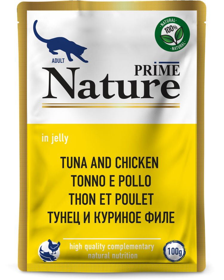 Prime (Прайм) Nature Влажный корм Пауч для взрослых кошек с тунцом и куриным филе в желе 100 г 5 шт