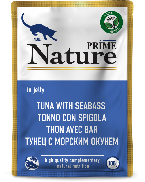 Prime (Прайм) Nature Влажный корм Пауч для взрослых кошек с тунцом и морским окунем в желе 100 г