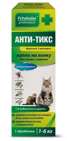 Анти-тикс капли на холку для кошек и хорьков 1 пипетка 0,4 мл Пчелодар